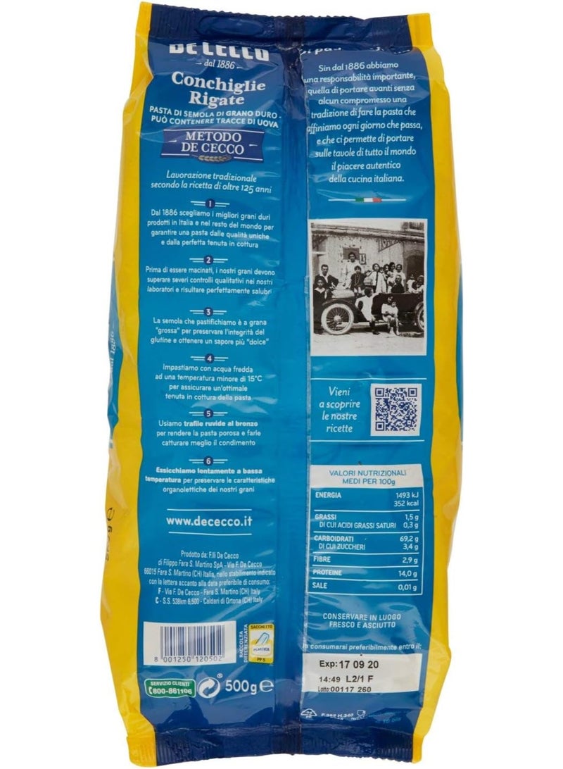 De Cecco Conchigli Rigate Pasta 500g - Image 2
